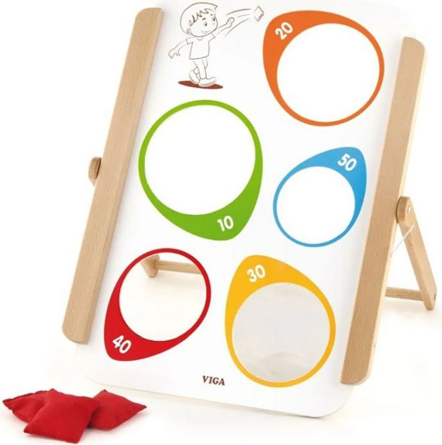 Lojë hedhjeje me qese, Viga, Tref Target, panel druri palosës, 3 qese, 34.5x44.5x3.1 cm, multingjyrëshe