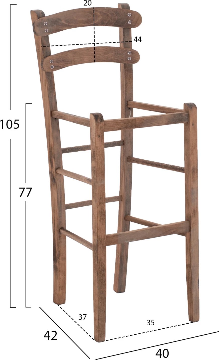 Karrige për bar, skelet arre, FH5579.01, 40x42x105 cm