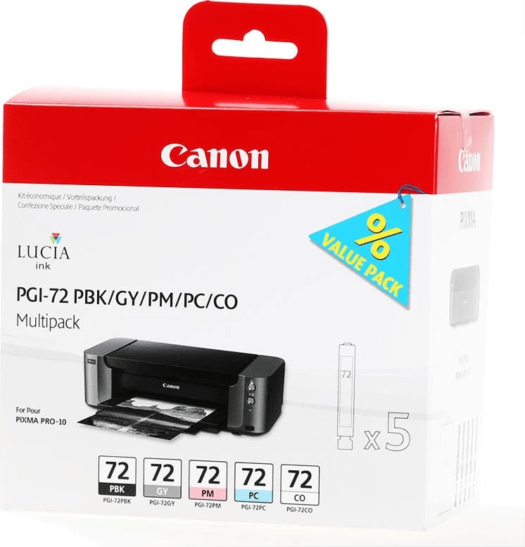 Boja printeri Canon PGI-72 6403B007 për PIXMA PRO-10, ngjyra Photo Black/Photo Cyan/Photo Magenta/Gray/Chroma Optimizer, multipack x5