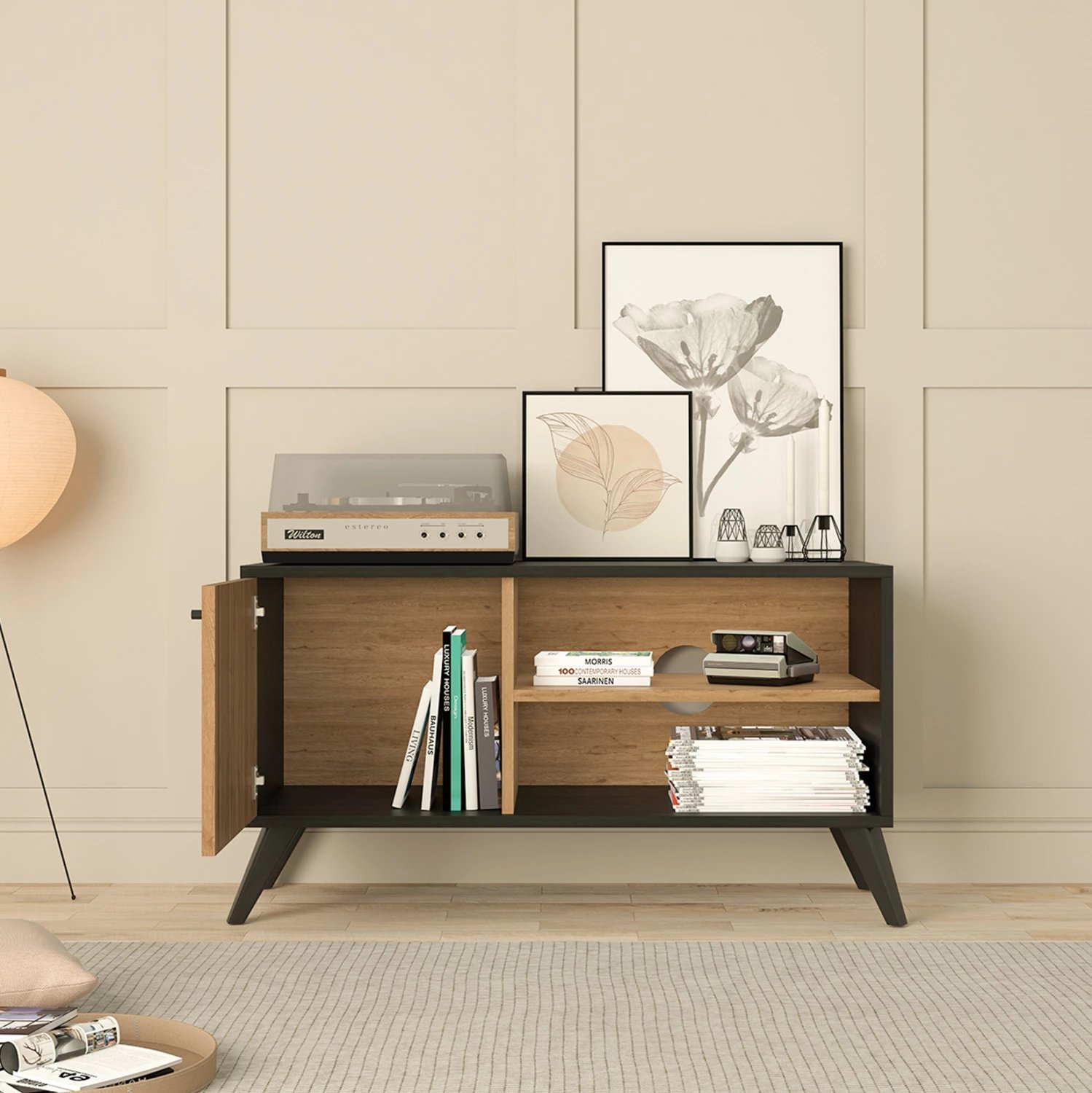 TV komodë KRUDEN FH9443.11 melaminë, ngjyrë e zezë-natyrale, 100x40x51 cm