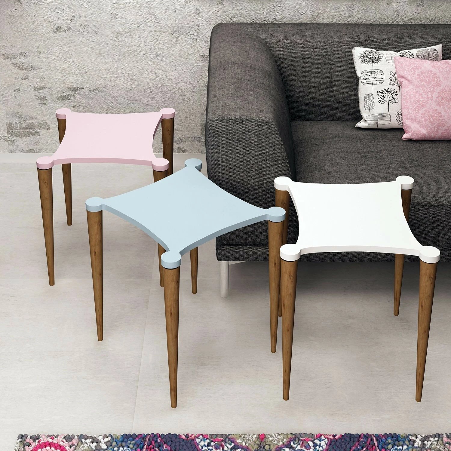 Set tavolinash të vendosshme (3 copë), Hanah Home, Tremo