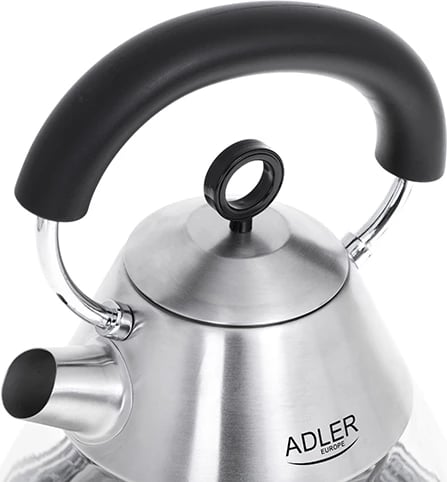 Zierëse uji elektrike, Adler AD 1282, 1.5L, 1850–2200W, STRIX, LED blu, bazë 360°, qelq/çelik, inox