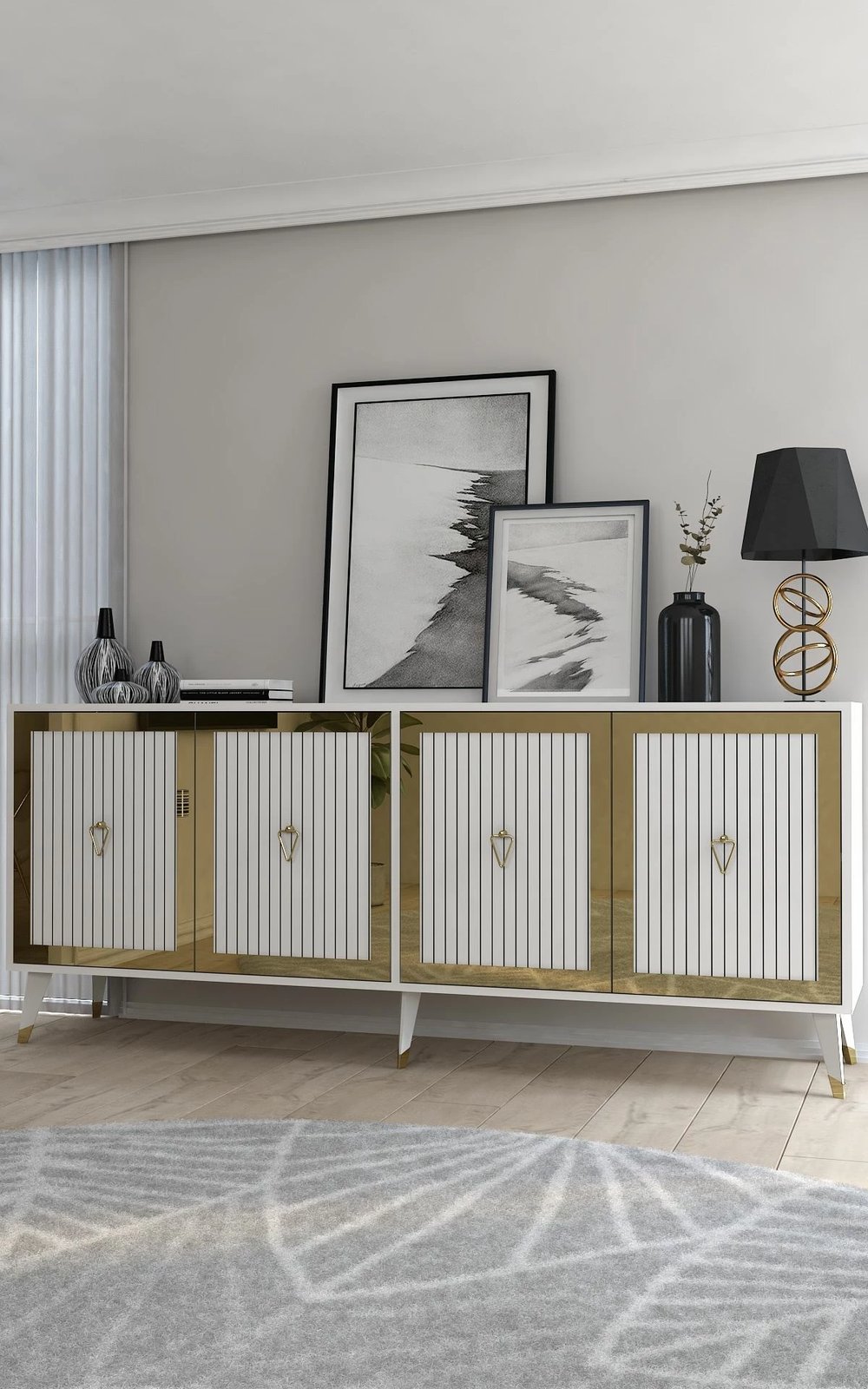 Konsolë dekorative, e bardhë dhe ari, Skye Decor, 180x78.6x35cm