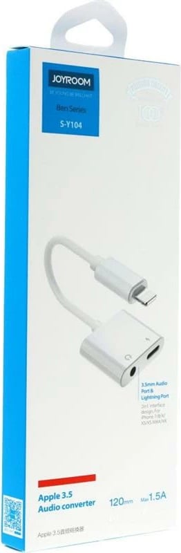 Adapter Joyroom S-Y104, Lightning në 3.5mm jack + Lightning, i bardhë