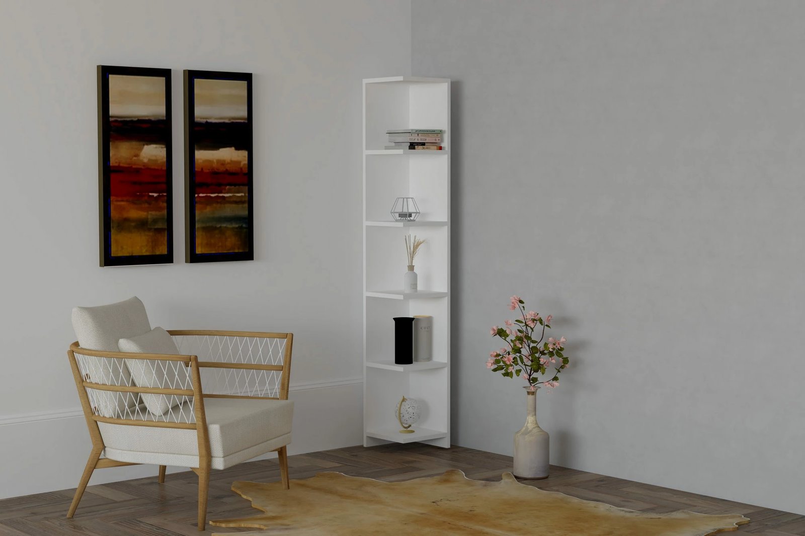 Raft librash Hanah Home, Ravella, ngjyrë e bardhë, 160x25x25cm