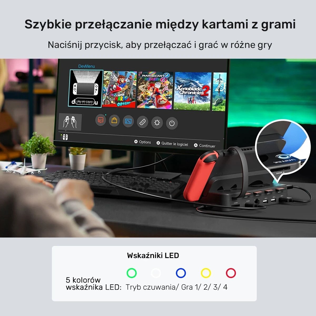 Stacioni i dokimit për Nintendo Switch Unitek, 100W 4K, i zi Stacioni i dokimit për Nintendo Switch Unitek, 100W 4K, i zi