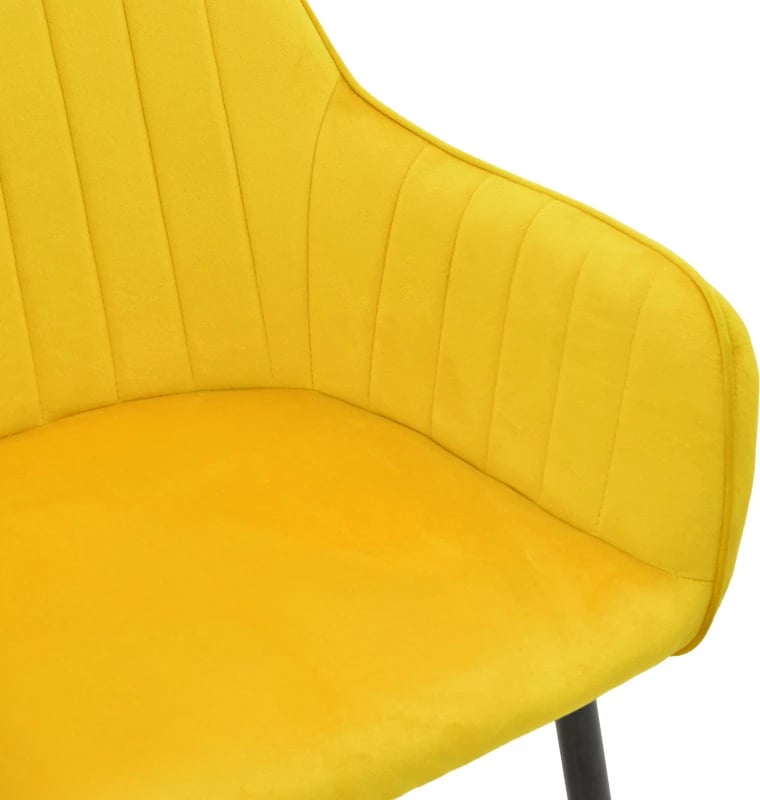 Karrige krahu Noor, kadife e verdhë, këmbë metalike të zeza, set prej 2 copë, 58x58x86cm