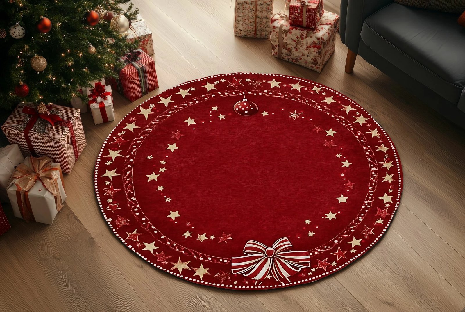 Qilim i rrumbullakët, tematikë Krishtlindjesh, shumëngjyrësh, 100x100cm, Crp-Yrlk26-11