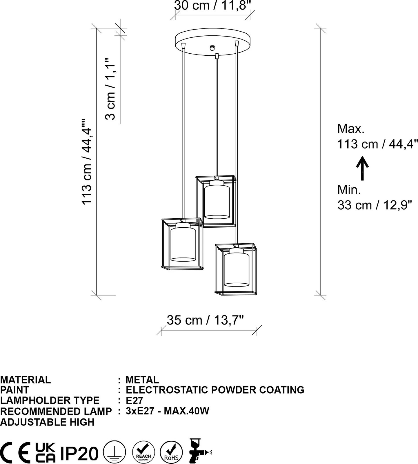 Llambë tavani Opviq Swank, ngjyrë ari, 3 drita, 65x15x113cm