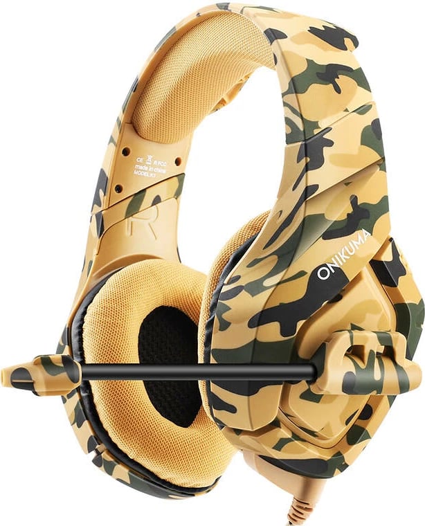 Kufje gaming ONIKUMA K1-B me mikrofon, me tel, kamuflazh verdhë