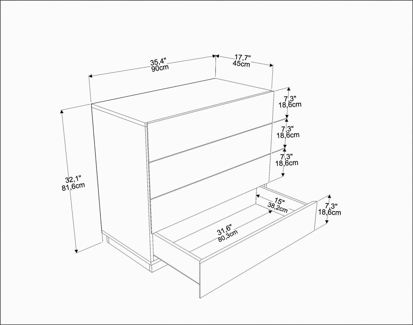 Komodë Hanah Home, Lines, e bardhë