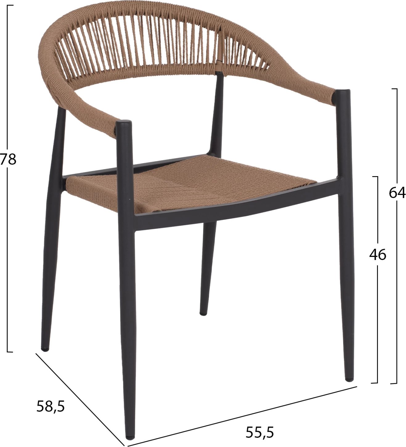 Karrige alumini GRET FH5854.02 gri qymyr-alumin-bezh PE rattan 56x55.5x78H