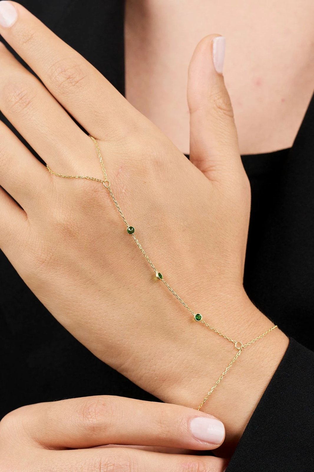 Zinxhir dore argjendi me gurë jeshil, Elika Silver, TFNY65207Yesil