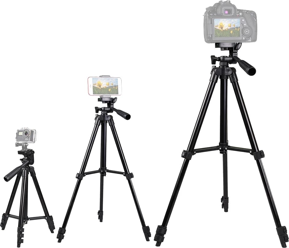 Tripod mini për kamera, Hurtel, universale me filetë 1/4", kokë pan/tilt me nivel, e zezë