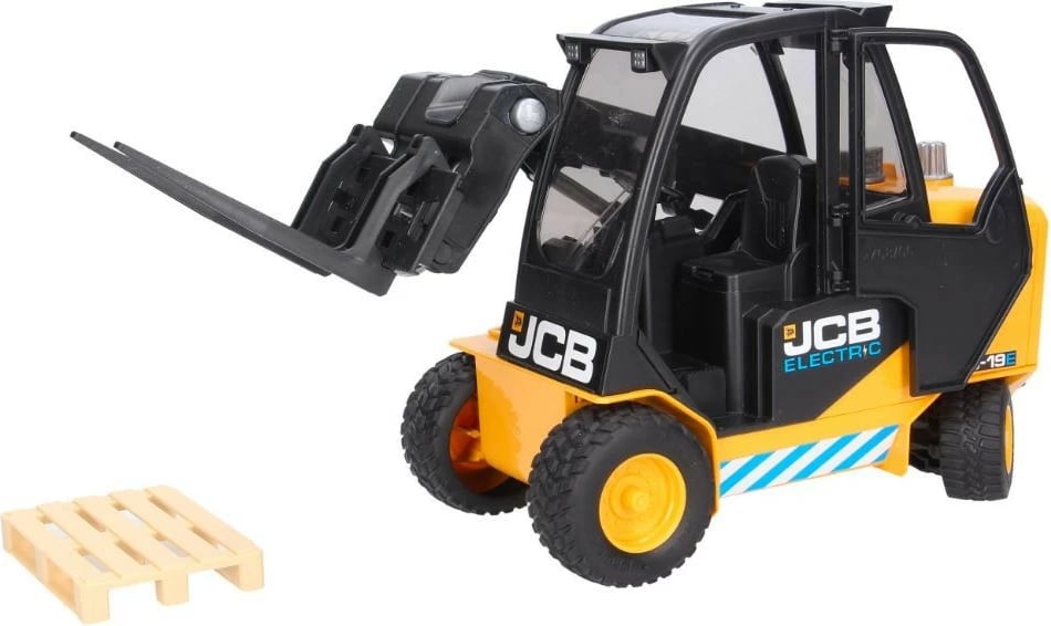 Lodër forklift BRUDER JCB me ngarkues teleskopik dhe paletë, 1:16, verdhë/zezë