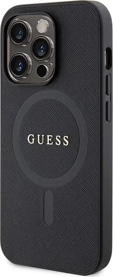 Mbështjellës Guess GUHMP15LPSAHMCK për iPhone 15 Pro 6.1", Saffiano MagSafe, zi