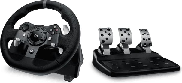 timon lojërash me pedale, Logitech, G920 Driving Force 941-000123, Force Feedback dhe rrotullim 900°, set me 3 pedale, e zezë