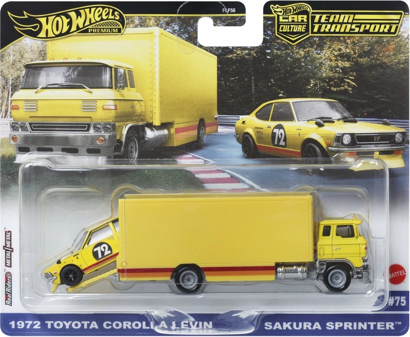 Set automjetesh Hot Wheels 50 vjetori, Toyota Corolla Levin 1972 & Sakura Sprinter, 1:64, e verdhë