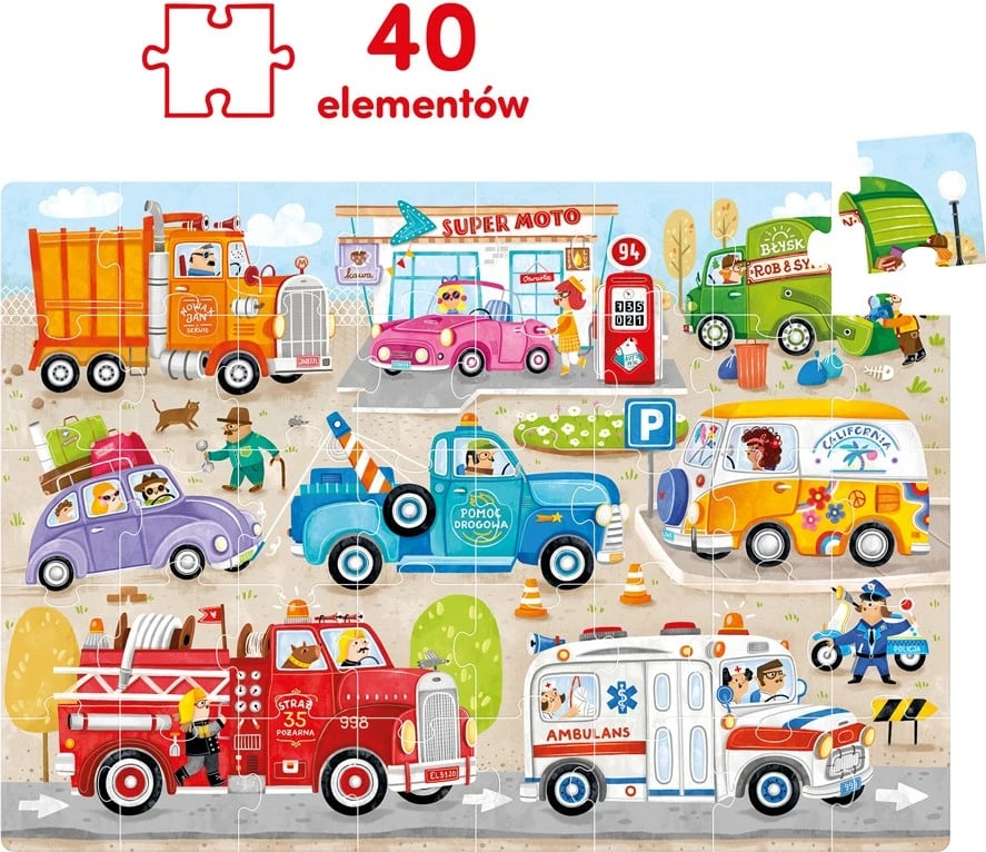 Puzzle për fëmijë CzuCzu Moto Puzzle Cars, 40 pjesë, shumëngjyrëshe