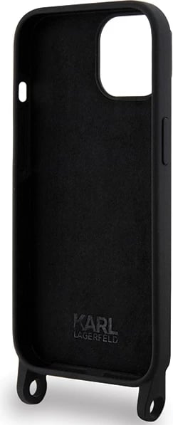 Mbështjellës Karl Lagerfeld Crossbody Silicone Ikonik për iPhone 15 6.1", i zi, me rrip