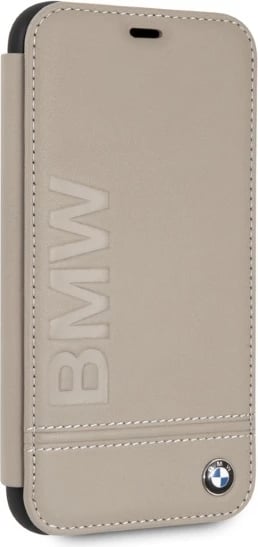 Mbështjellës BMW Logo Imprint për iPhone XR, lëkurë natyrale, Bezhë
