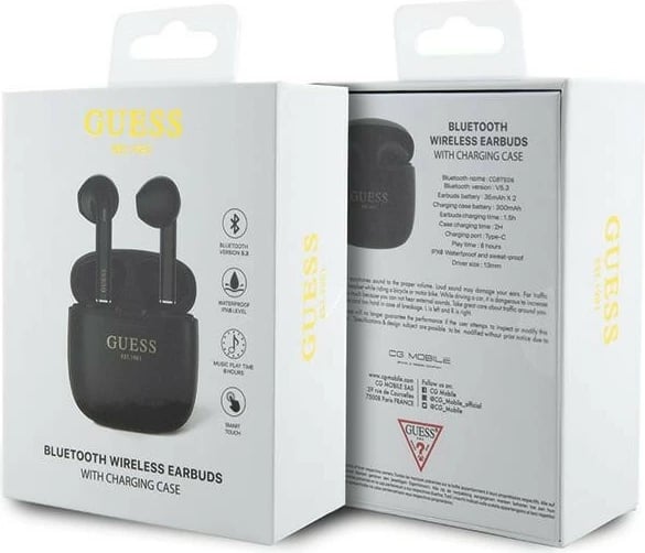 Kufje Bluetooth GUESS GUTWST26PSK, TWS, me stacion karikimi, e zezë Kufje Bluetooth GUESS GUTWST26PSK, TWS, me stacion karikimi, e zezë