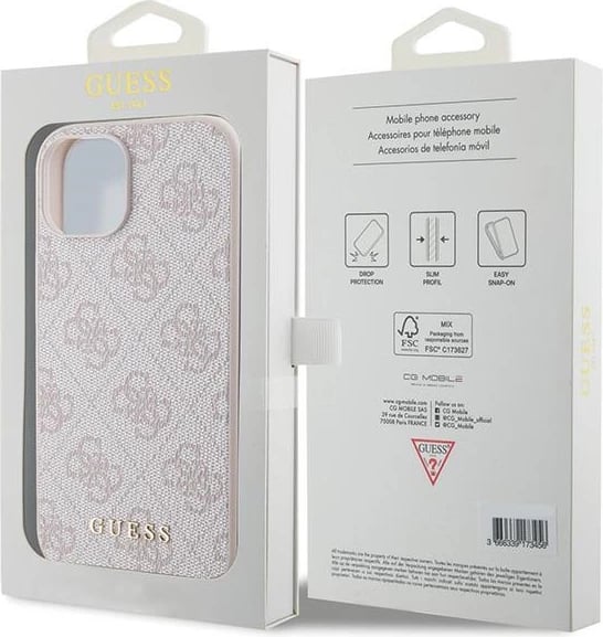 Mbështjellës Guess 4G Big Metal Logo për iPhone 15 Plus, rozë