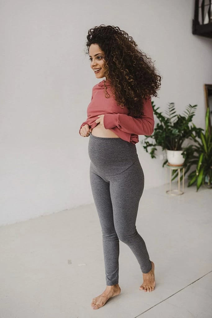 Leggins shtatzënie me bel të lartë, milk & love, të gjata, pambuk 92% + elastan 8%, madhësi S, gri melange