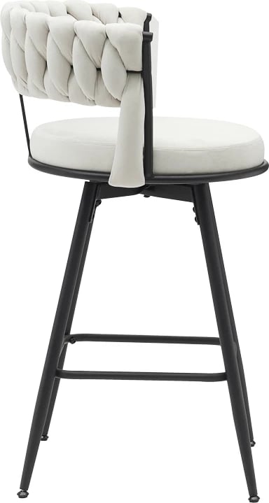 Karrige për bar Erosa, kadife bezhë, këmbë metali të zeza, 58x55x90cm