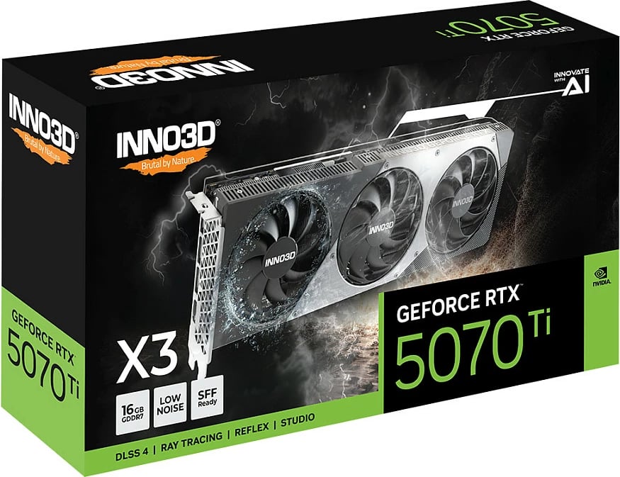 Kartelë grafike Inno3D GeForce RTX 5070 Ti X3, 16GB GDDR7, 256 bit, PCI Express 5.0, e zezë/gri
