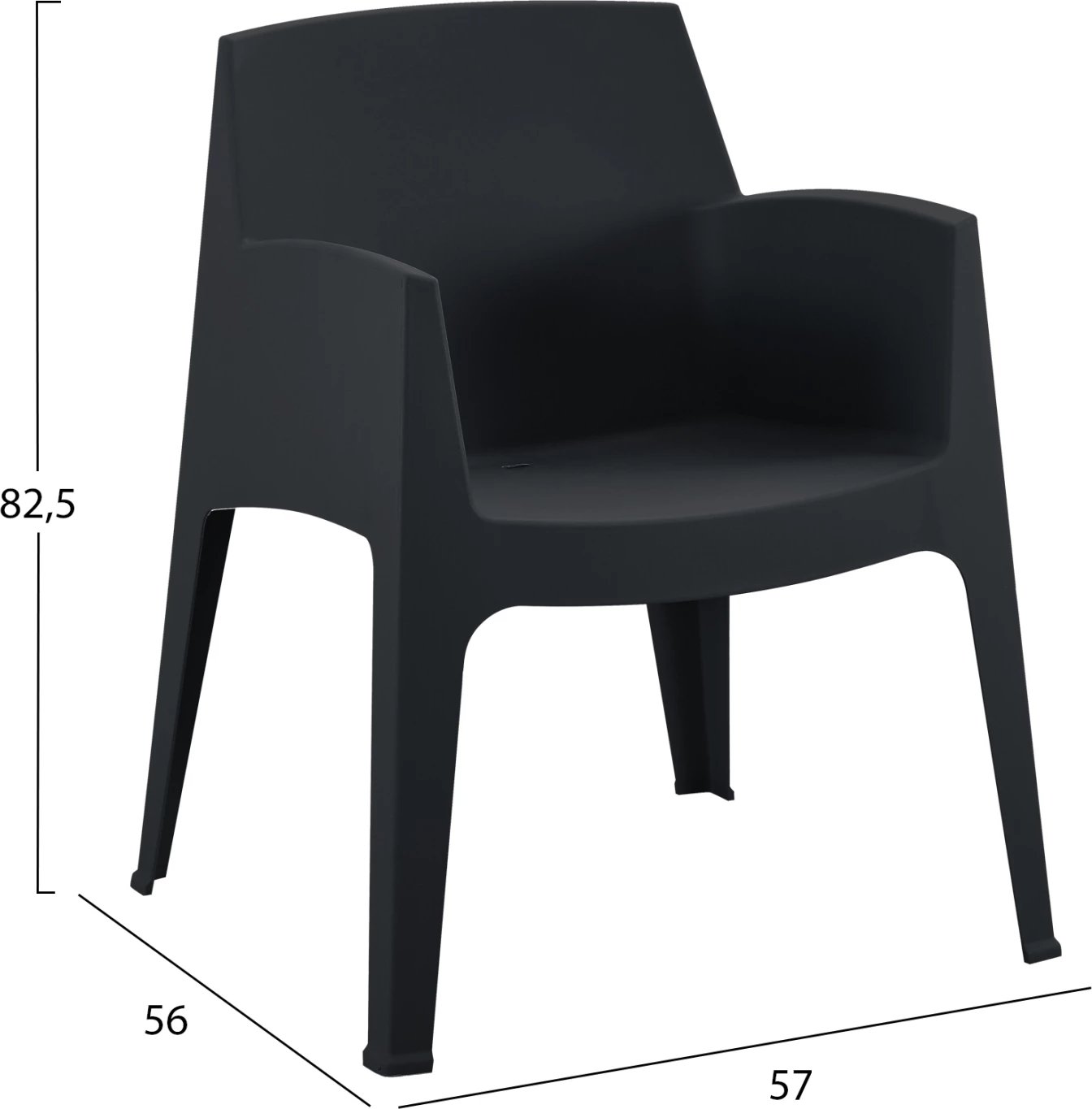 Karrige me krahë prej polipropileni, ngjyrë e zezë, SLEEK FH6370.02, 57x56x82.5cm