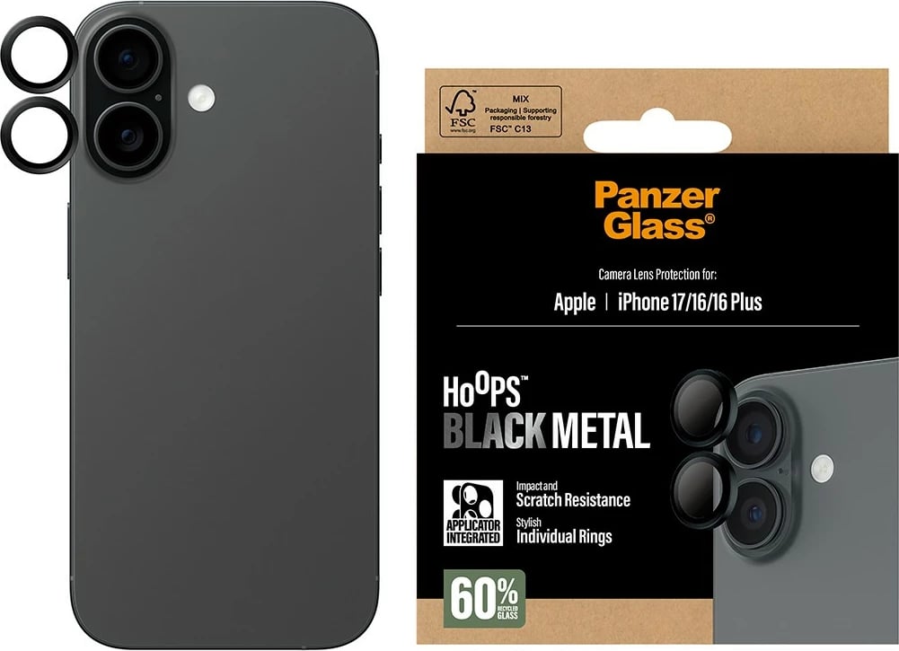 Mbështjellës PanzerGlass Hoops për kamera iPhone 17/16/16 Plus, zi