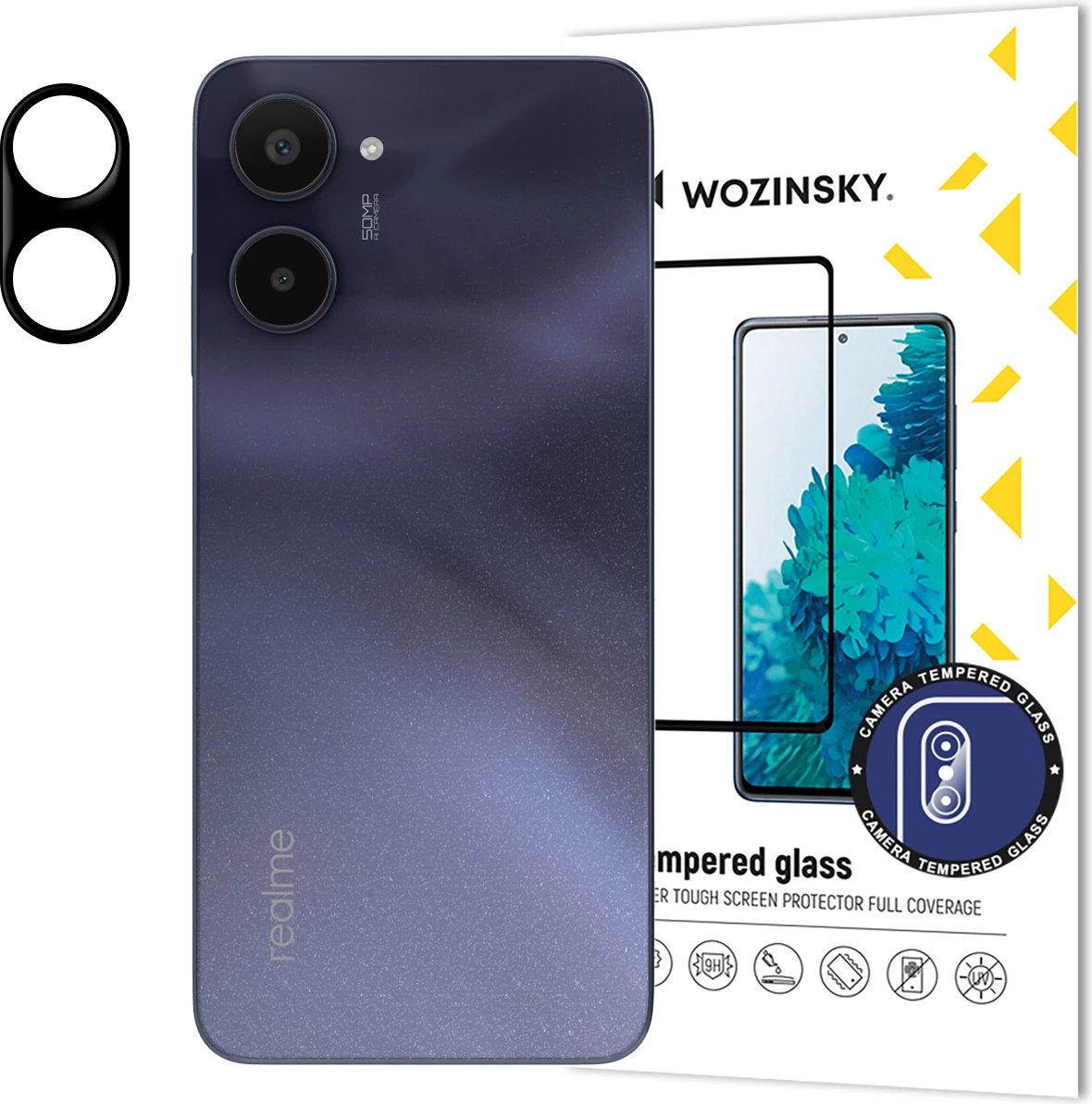 Xham i temperuar për kamerë, Wozinsky Full Camera Glass për Realme 10, 9H, Zi