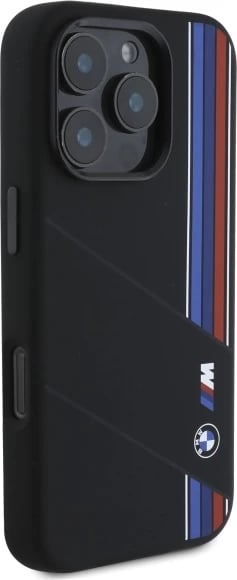 Mbështjellës BMW Silicone Cut Tricolor Lines MagSafe për iPhone 16 Pro Max, Zi