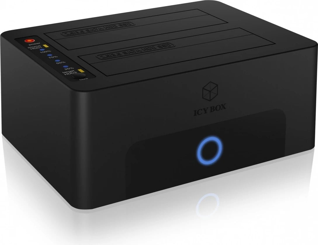 Docking station IcyBox IB-1232CL-U3 për 2x2.5" ose 3.5" SATA HDD, USB 3.0, e zezë