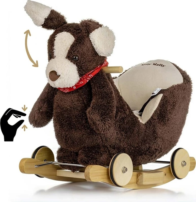 Qen luhatës plushe me melodi dhe rrota palosëse, Milly Mally Polly Plus, për 12-36 muaj, deri 30 kg, kafe