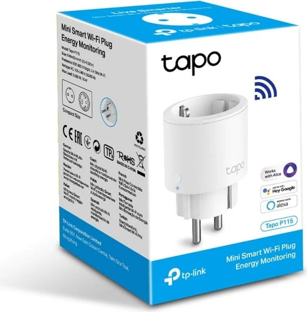Prizë smart Wi‑Fi, TP-Link Tapo P115, matje e konsumit të energjisë, dizajn mini kompakt, e bardhë, 1-pack