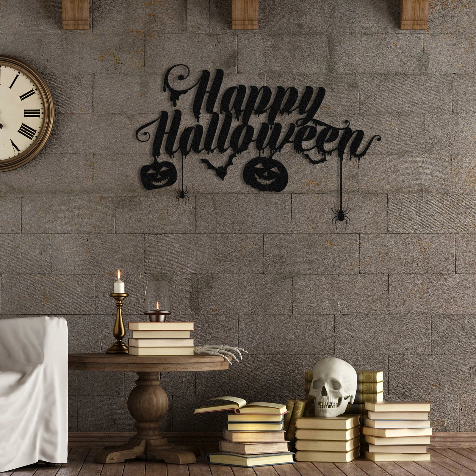 Aksesor dekorativ metalik për mur, Wallity, Halloween 5, ngjyrë e zezë, 59x40cm