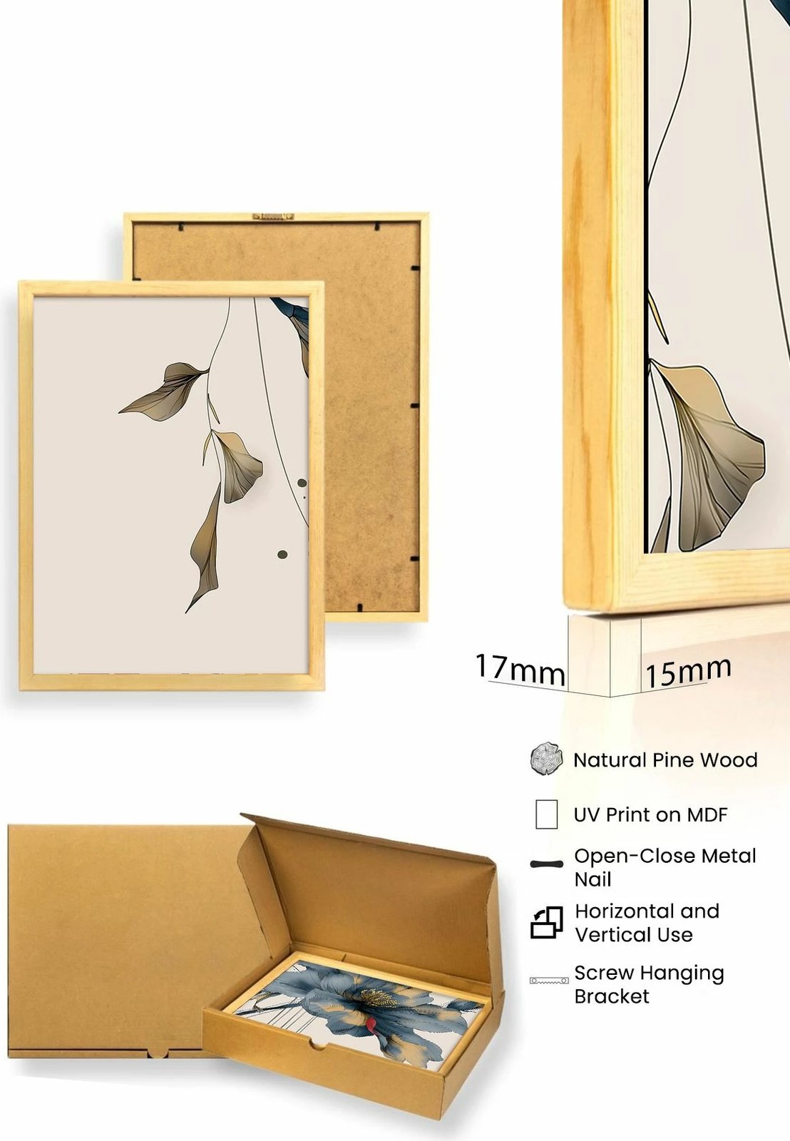 Pikturë dekorative me kornizë MDF (3 copë), Wallity, Huhu471, 30x40