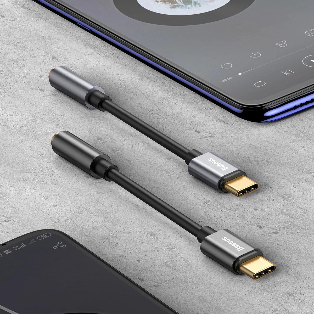 Adapter audio Baseus L54 CATL54-0G, USB-C në mini jack 3.5mm, DAC 24 bit 48 KHz, Gri