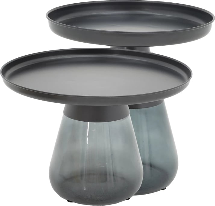 Set tavolinash kafeje Kunlo Inart 2 copë metal i zi-xham i zi