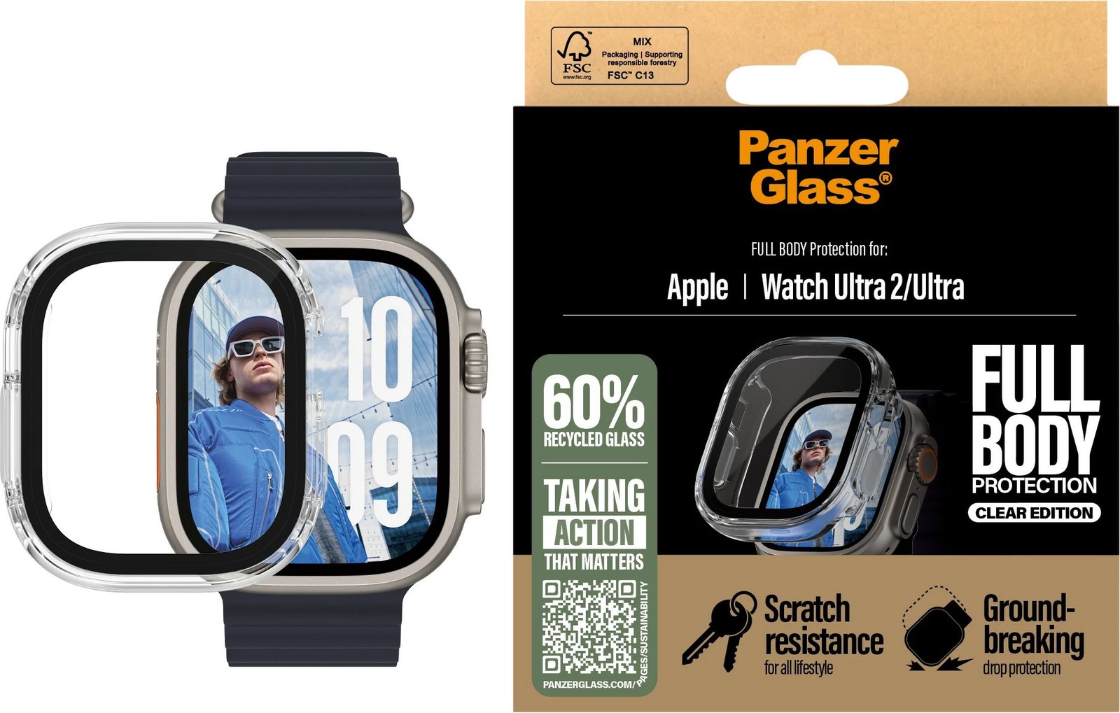 Mbështjellës PanzerGlass Snappie Full Body, Apple Watch Ultra 2, transparent