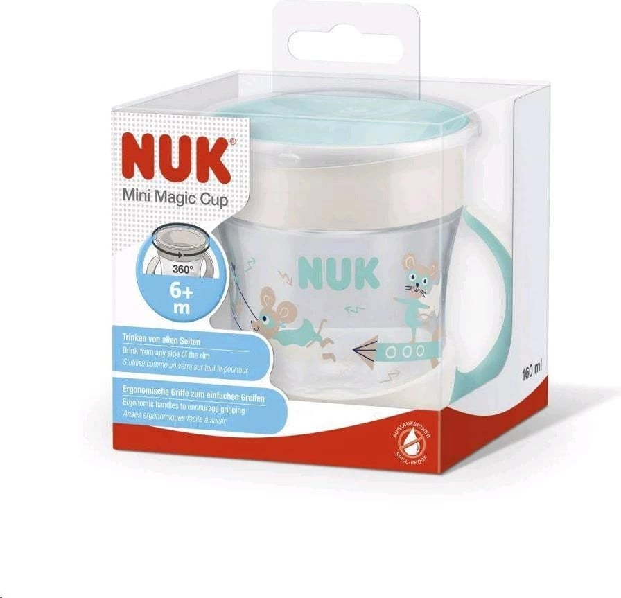 Gotë trajnimi 360° me kapak NUK Mini Magic, 160 ml, pa BPA, blu