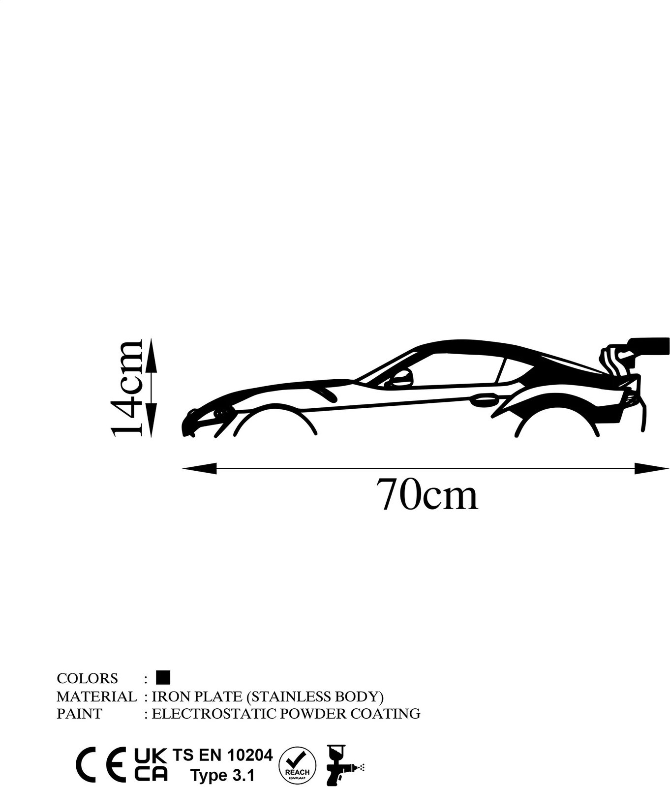 Aksesor dekorativ metalik për mur, silueta Dodge Viper