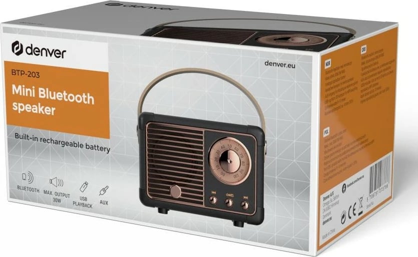 Altoparlant Bluetooth Denver BTP-203, mini, retro, i zi