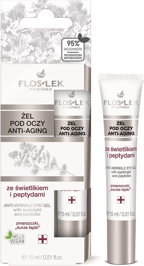 Xhel për sy për femra Floslek Anti-aging me lëng delli dhe peptide, 15ml