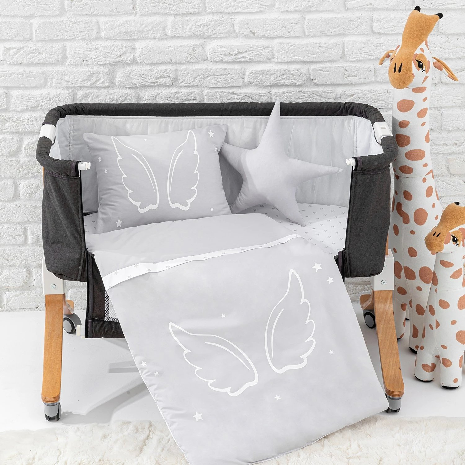 Set gjumi për bebe, krahë engjëlli, ngjyrë gri, 5 pjesë