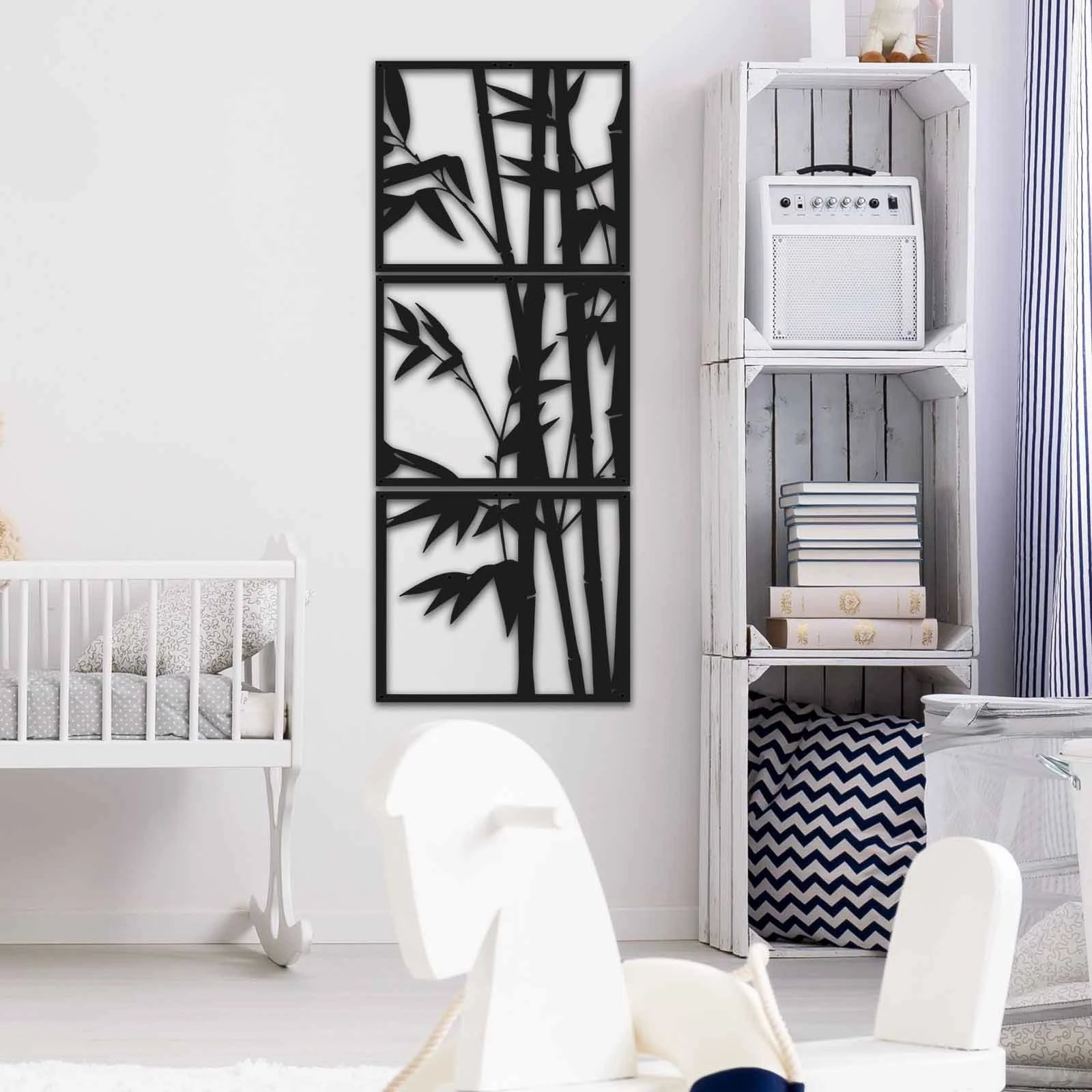 Aksesor dekorativ metalik për mur, Wallity MT-004, 3 pjesë, ngjyrë e zezë, 49x124cm