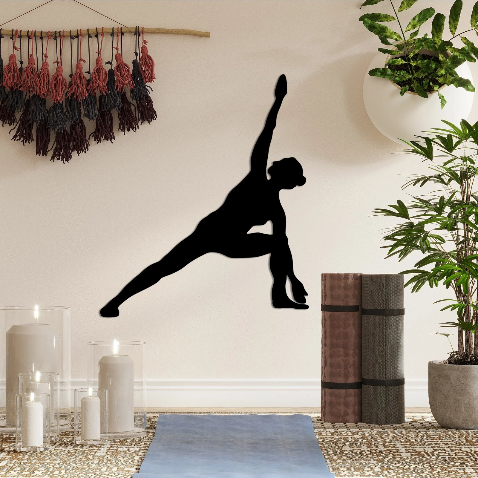 Aksesor dekorativ metalik për mur, Yoga 13, ngjyrë e zezë, Wallity, 47x55cm