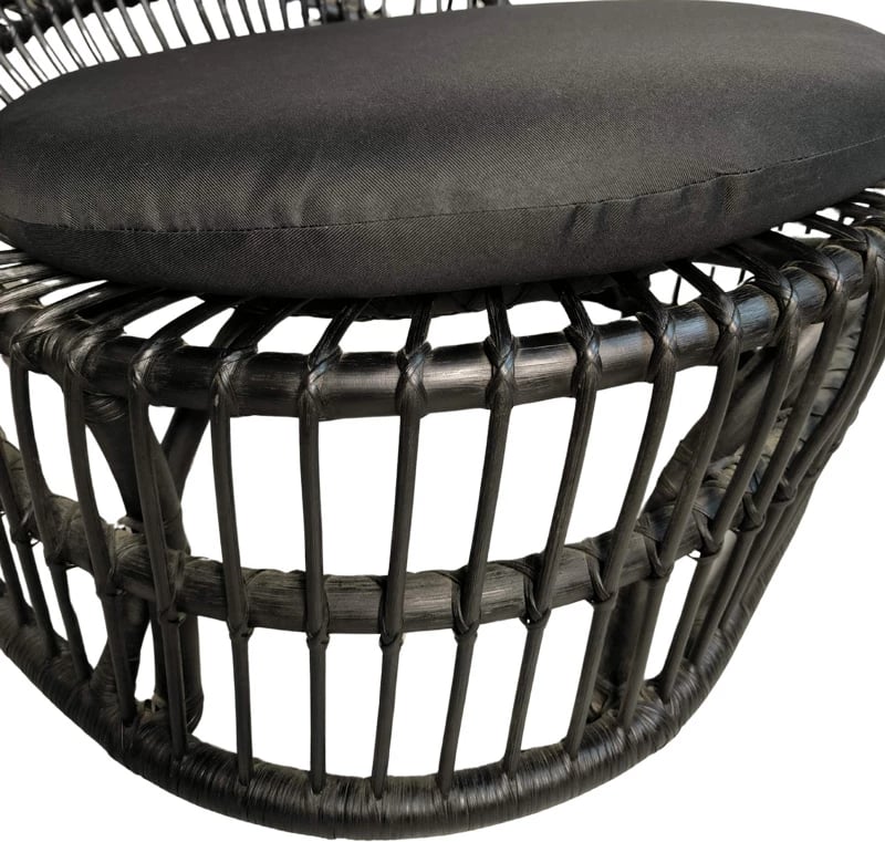 Fotel Tromso, ratan i zi PE, jastëk i zi, 80x85x98cm